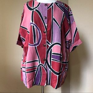 NEW Silk Abstract Print Top Pink Multi Sz M